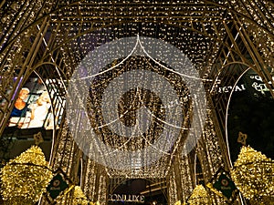 Lighting show On christmas day At Icon Siam Department store Thailand colors gold,Thai pattern