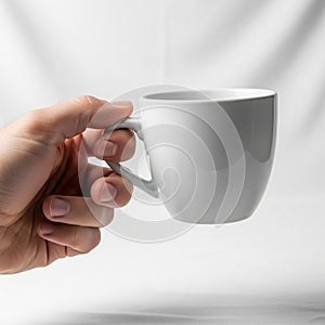 Lighting is soft highlighting the glossy texture of the mug and creating