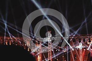 Lighting system arranged late in the evening at Republic Square in Yerevan, Armenia