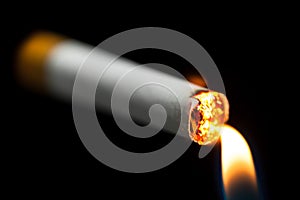 Lighting up a cigarette photo