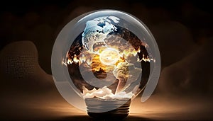 Lighting Up the World Within: A Realistic Depiction of Earth Inside a Light Bulb, Made with Generative AI