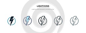 Lightining icon in different style vector illustration. two colored and black lightining vector icons designed in filled, outline photo