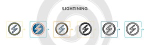 Lightining vector icon in 6 different modern styles. Black, two colored lightining icons designed in filled, outline, line and photo