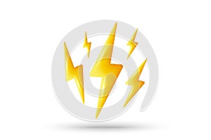 Lightning 3d icon. Energy power thunder, electric bolt symbol. Electric voltage sign. Vector illustration