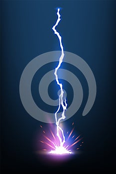 Lightning animation with sparks. Electricity thunderbolt danger, light electric powerful thunder. Bright energy effect