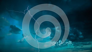 Lightning On Background Of Night Stormy Sky Before Rain. Cloudy Sky. Lightning Strike, Thunderbolt