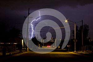 Lightning in the Barrio Neighborhood in Tucson Arizona at Night Time