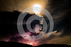 Lightning Behind the Mountain at night
