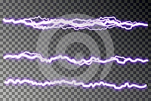 Lightning blast vector isolated on checkered background. Electric discharge. Thunderbolt or lightning visual transparent effect.