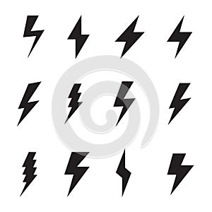 Lightning bolt electric icons. Simple set of lightning bolt electric Vector symbols collection on white backgound