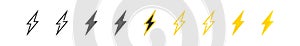 Lightning bolt. Electric thunder flash set icon. Vector flat illustration