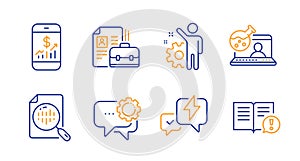 Lightning bolt, Employee and Analytics chart icons set. Vector