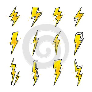 Lightning bolt hand drawn icons