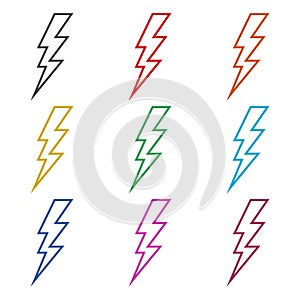 Lightning bolt icon, color icons set