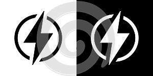 Lightning bolt icon, vector. Two-tone version on black and white background