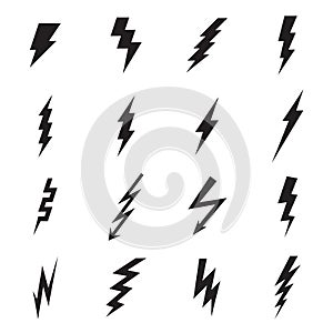 Lightning bolt icons isolated on a white background
