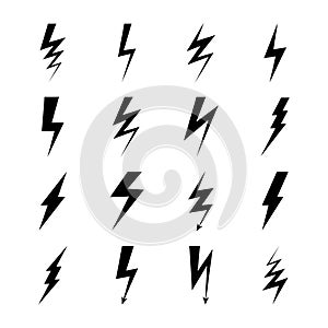 Lightning bolt icons. Thunder flash light power electric thunderbolt speed arrow voltage strike electrical immediate