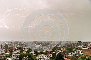 Lightning bolt over Patan and Kathmandu