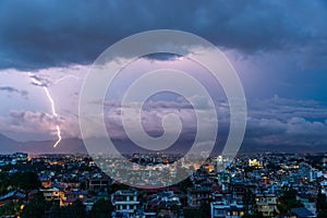 Lightning bolt over Patan and Kathmandu