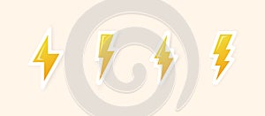 Lightning bolt signs. Yellow lightning bolt stickers. Vector scalable graphics