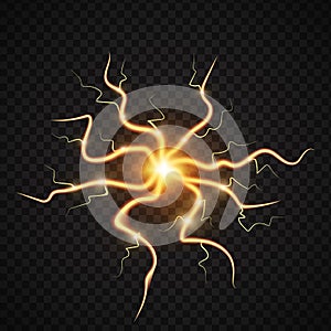 Lightning bolt storm strike realistic 3d light thunder-storm magic and bright lighting effects vector illustration.