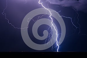 Lightning bolt strike from an electrical storm photo