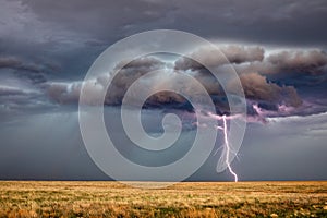 Lightning bolt strike in a storm