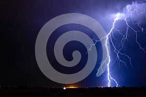 Lightning bolt strike from a thunderstorm