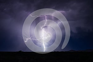 Lightning bolt strike in a thunderstorm