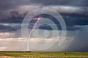 Lightning bolt strike in a thunderstorm photo
