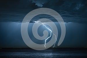 Lightning bolt strikes down near the coast