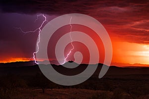 Lightning bolt strikes from a thunderstorm