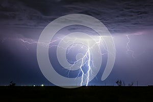 Lightning bolt strikes in a thunderstorm