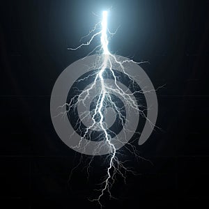 Lightning bolt striking through the night sky