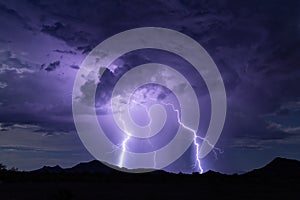 Lightning bolt thunderstorm background with rain and storm clouds.