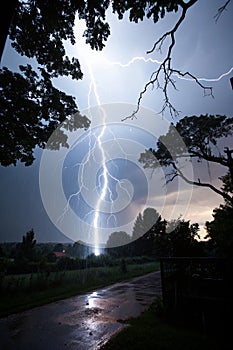 Lightning bolt during thunderstorm photo