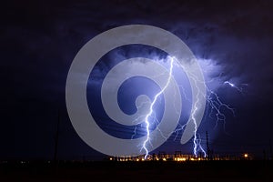 Lightning bolts strike in a storm