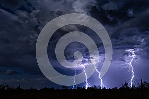 Lightning bolts strike in a storm cloud