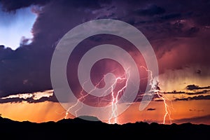 Lightning bolts strikes during a storm