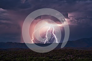 Lightning bolts during a summer thunderstorm
