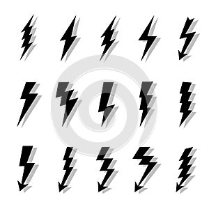 Lightning bolts vector logo set. Concept of energy and electricity. Flash collection. Power and electric symbols, high