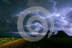 Lightning branches between the clouds of a Nebraska thunderstorm