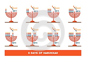 Lightning candles for jewish holiday , hanukkah. illustration.