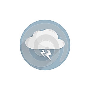Lightning in the cloud flat icon with long shadow. rainy cloud flat icon