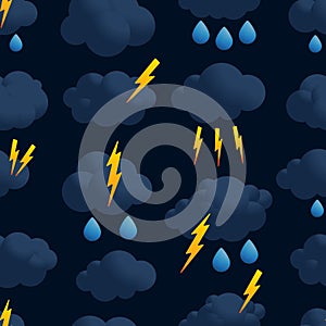 Lightning cloud rain seamless pattern vector. Thunder dark cloud pattern seamless in simple style vector illustration