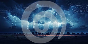 Lightning in dark cloudy sky during thunderstorm