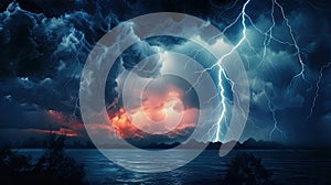 Lightning in dark cloudy sky during thunderstorm