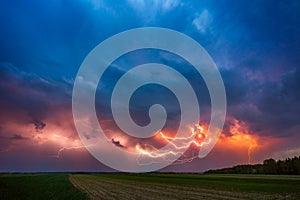 Lightning with dramatic clouds composite image . Night thunder-storm