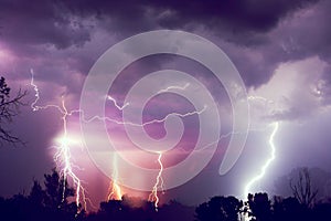 Lightning with dramatic clouds. Night thunder storm