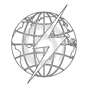 Lightning on earth icon, outline style.